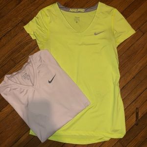 Nike pro dri-fit performance short sleeve tops.